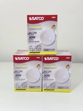 Satco S3832 60W 120V Decorative Satin White Globe Light Bulbs  G16.5 - 3pack