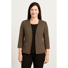 Chico  s Blazer Open Front Taupe Career Preppy Size 1 equivalent to size X-Large