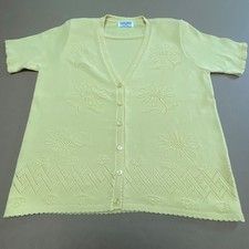 Vintage 90s Alfred Dunner Bright Yellow Pointelle Knit Cardigan Shirt USA Made S