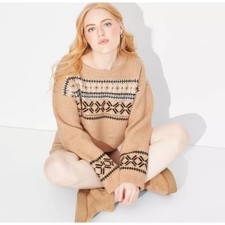 Wild Fable Cropped Oversized Metallic Thread Sweater Women's Medium Tan EUC