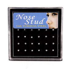 24pcs Crystal Nose Rings  Studs for Women Stainless Steel Piercing Jewelry
