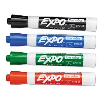 EXPO Low Odor Dry Erase Markers, Chisel Tip, Basic Assorted, 4 pk