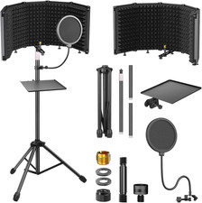 Studio Recording Microphone Isolation Shield with Pop Filter Tri-Stand Kit and