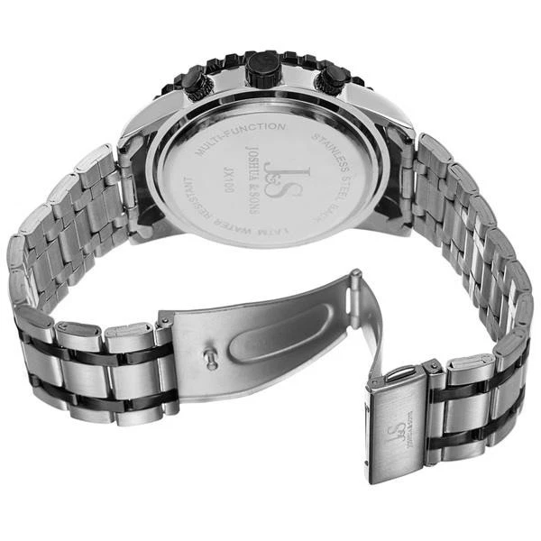 Joshua & Sons JX100TTB Giorno Data Gmt Minuti Pista Argento Nero Orologio da - Immagine 2 di 4