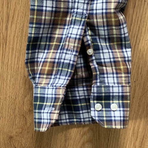 Barbour Reg Fit Long Sleeve Plaid Button Up Shirt 2XL Blue Yellow Cream Brown - Picture 7 of 13