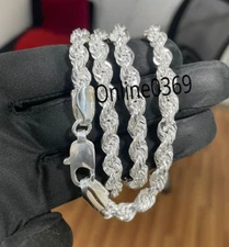 Solid Metal 925 Silver Men's 7mm - 24" Diamond Cut Rope Chain Necklace 85-90 Gms