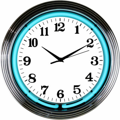 Neonetics 8CHRTL Chrome Teal Water Blue Room Wall Decor 15 Inches Neon Clock
