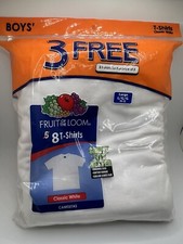 Fruit Of The Loom Boys 8 Classic White T-Shirts Large 10-12 New Sealed