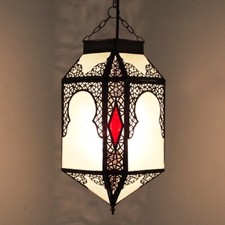 Lanterne Orientale Suspension Lampe De Plafond ZINA En Verre Opale Blanc