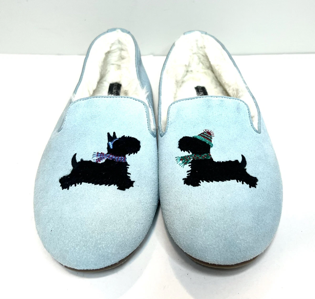 Talbots Fireside Embroidered Dog Schnauzer Slippers House Shoes