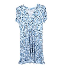 Croft & Barrow Dress Womens Large Petite Midi V Neck Short Sleeve Long Stretch