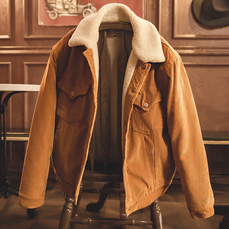 Mens Amekaji Vintage Corduroy Jacket Winter Warm Outwear Lined