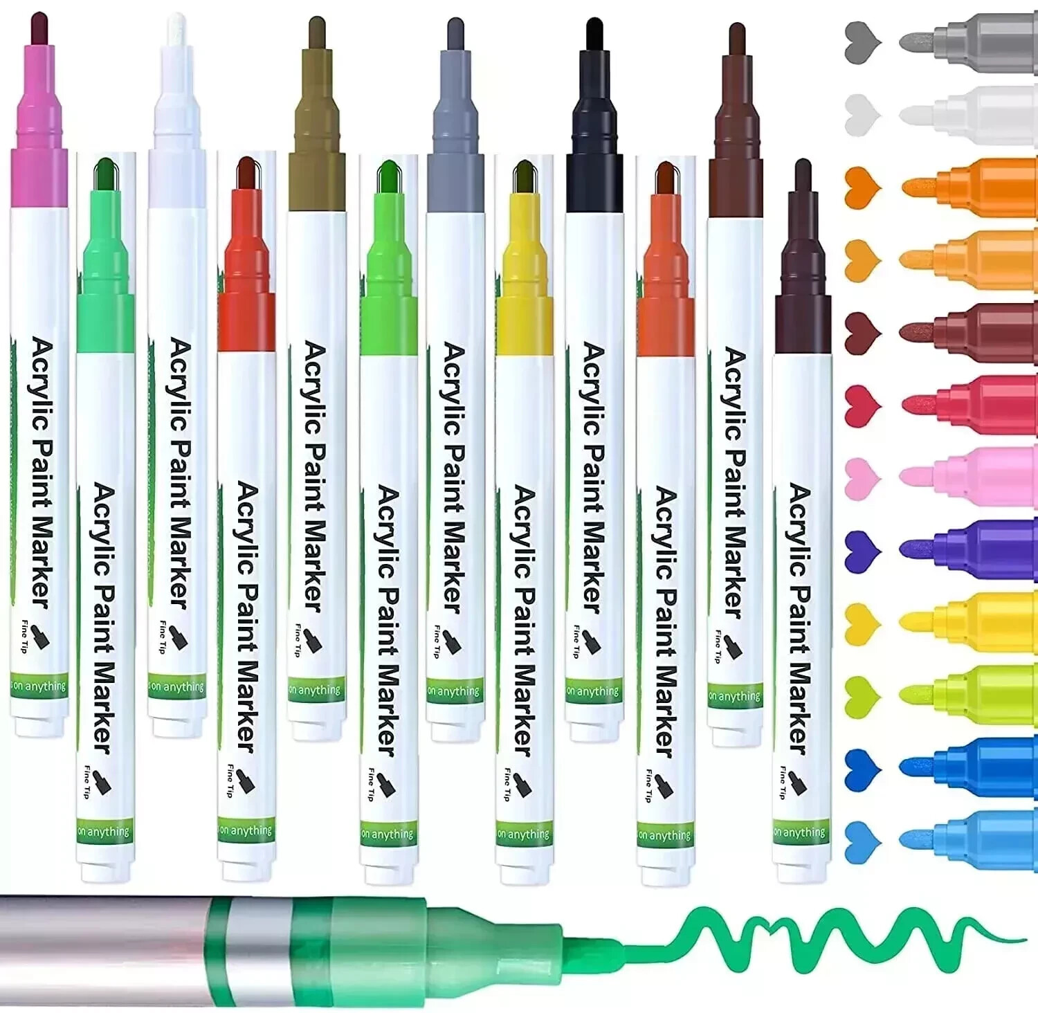 12-Color Acrylic Paint Marker Set for Canvas Art and Watercolor Projects