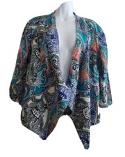 Chicos Womens Linen Jacket Lagenlook Paisley 2 L Boho Beach Hippie Colorful