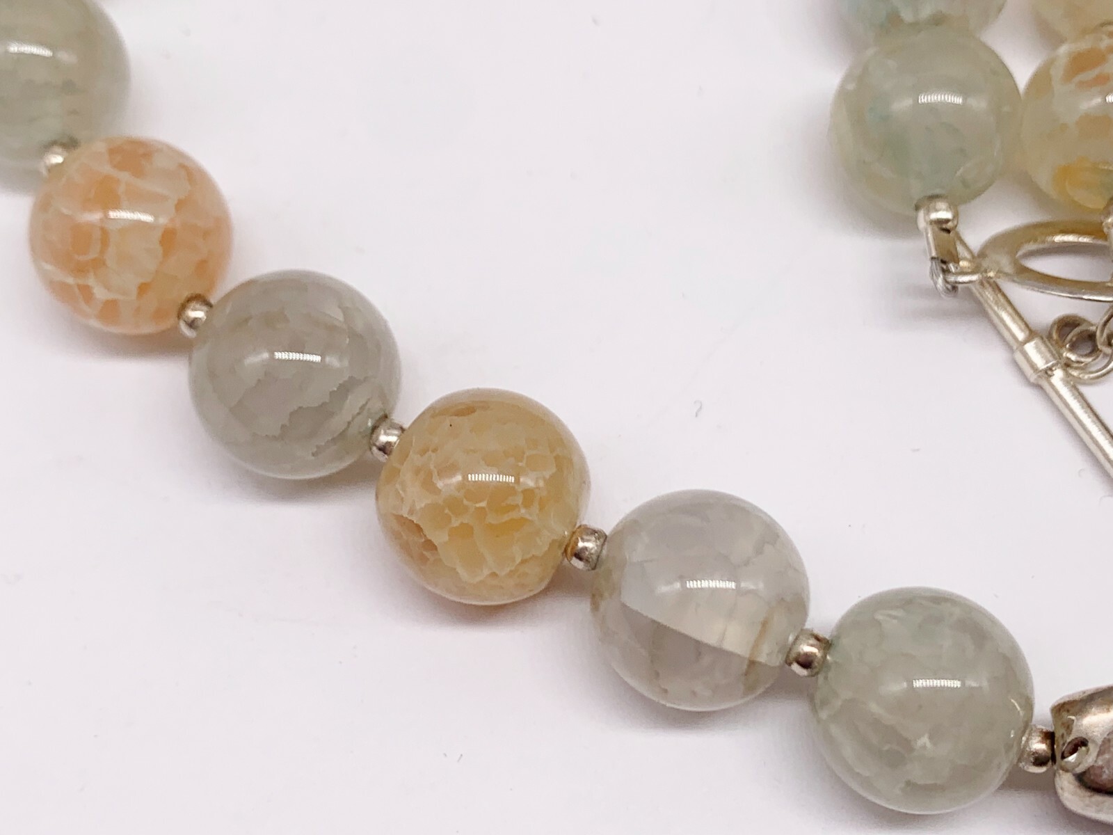 VINTAGE SOLID SILVER HEAVY BEADED AGATE PRETTY LA… - image 3