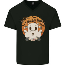 Moo I Mean Boo Funny Cow Halloween Mens V-Neck Cotton T-Shirt
