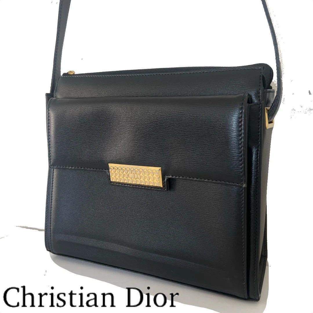 Sac bandoulière Christian Dior cuir noir doré rang AB authentique