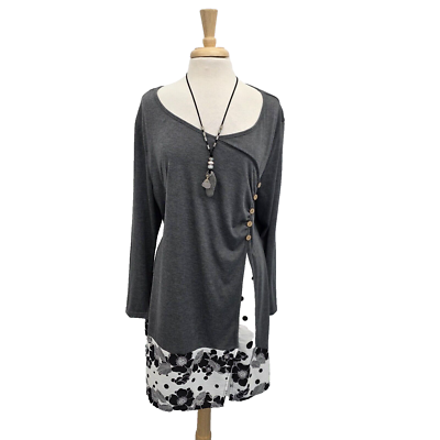 Rosegal Womens Plus Size Gray Floral Button Dress 5X Long Sleeve V-Neck  Casual | eBay