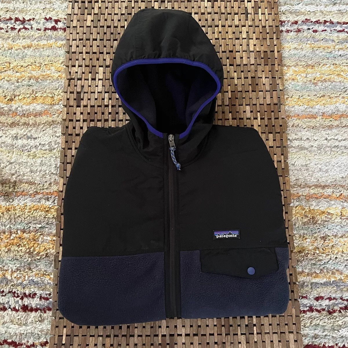 Patagonia Shelled Synchilla Snap T Hoodie Blue Black Fleece Jacket Men’s  Large L