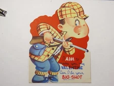 Vintage Valentine Card Die Cut Boy Hunting With Gun Big Shot C7867
