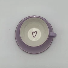 Starbucks 12 oz Coffee Cup & Saucer Set Ceramic Valentines Purple Heart 2006 EUC