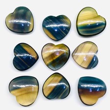 9 Pcs Natural Bi Color Fluorite 22-24mm Heart Cabochon Untreated Gemstones Lot