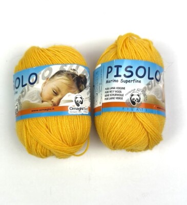2 Skeins Merino Wool Yarn Ornaghi Filati Pisolo Italy 25 g 140 m Each Yellow