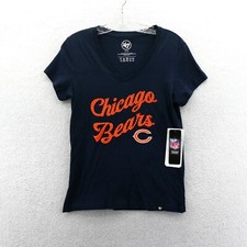 Chicago Bears Shirt Womens Small Blue Bling NFL Football V-Neck Cotton '47 Brand