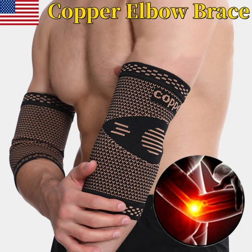 2x Elbow Support Arm Brace Compression Sleeves Joint Pain Relief For Men Women-- - Picture 1 of 23
