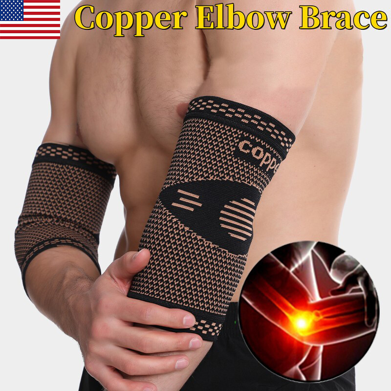 Copper Elbow Brace Compression Sleeve Support Arthritis Tendon Joint Wrap Pain