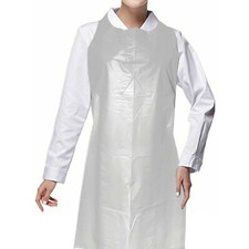 100 x White Disposable Apron Waterproof Polythene Plastic Flat Pack Aprons
