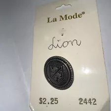 Vintage La Mode Lion Crest Round Silver Black 3/4 Shank Button Nr 2442 New