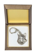 Welsh Corgi - Silver Plated Keychain with a Dog, Box Art Dog