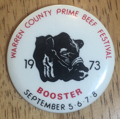 Warren County Prime Beef Festival Booster Button 1973, Cow Head Pin