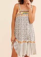 Free People Womens Dress Size Medium Multicolor Borderline Embroidered Mini Boho