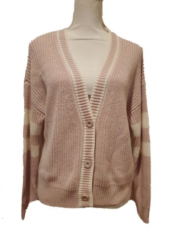 Women's Cardigan Sweater Harper Heritage Pink/Whi… - image 1