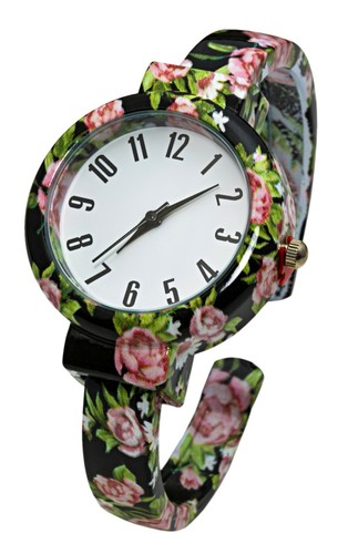 Blekon Collections Analog Quartz Womens 32mm Case Floral Design Cuff Bange Watch - 第 3/60 張圖片