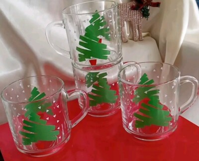 LUMINARC Dayton Hudson Glass Holiday Christmas Tree Confetti Mug Lot Of 4