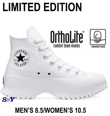 CONVERSE Men's Chuck Taylor All Star Lugged 2.0 White Canvas Upper SIZE 8.5M
