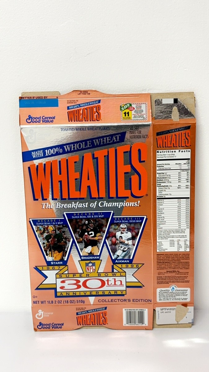 1967-1996 Wheaties Cereal Box NFL Super Bowl 30th Anniversary