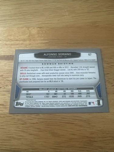 2013 Bowman - Gold Border #67 Alfonso Soriano - Picture 2 of 2