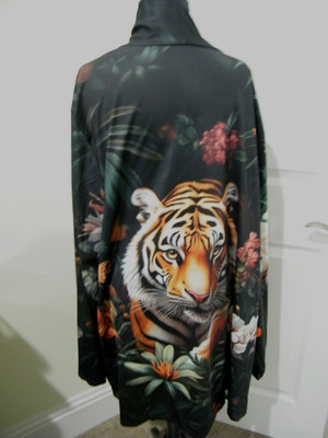 NEW CHAOS MONKEY WOMENS OPEN FRONT TUNIC ROBE SZ 5X FLORAL FRONT..TIGER BACK !!