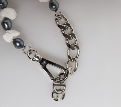 Dolce & Gabbana Silver Tone Brass Beaded Shell DG Logo Pendant Dolce & Gabbana Silver Tone Brass Beaded Shell DG Logo Pendant