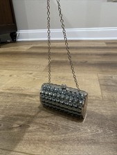 Vintage Formal Clutch, Beaded Silver, Rhinestone Clasp, With Or W/o Chain Purse