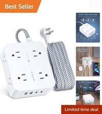 Versatile 6Ft Power Strip with 8 Wide-Outlets  USB-C Ports for Fast Charging