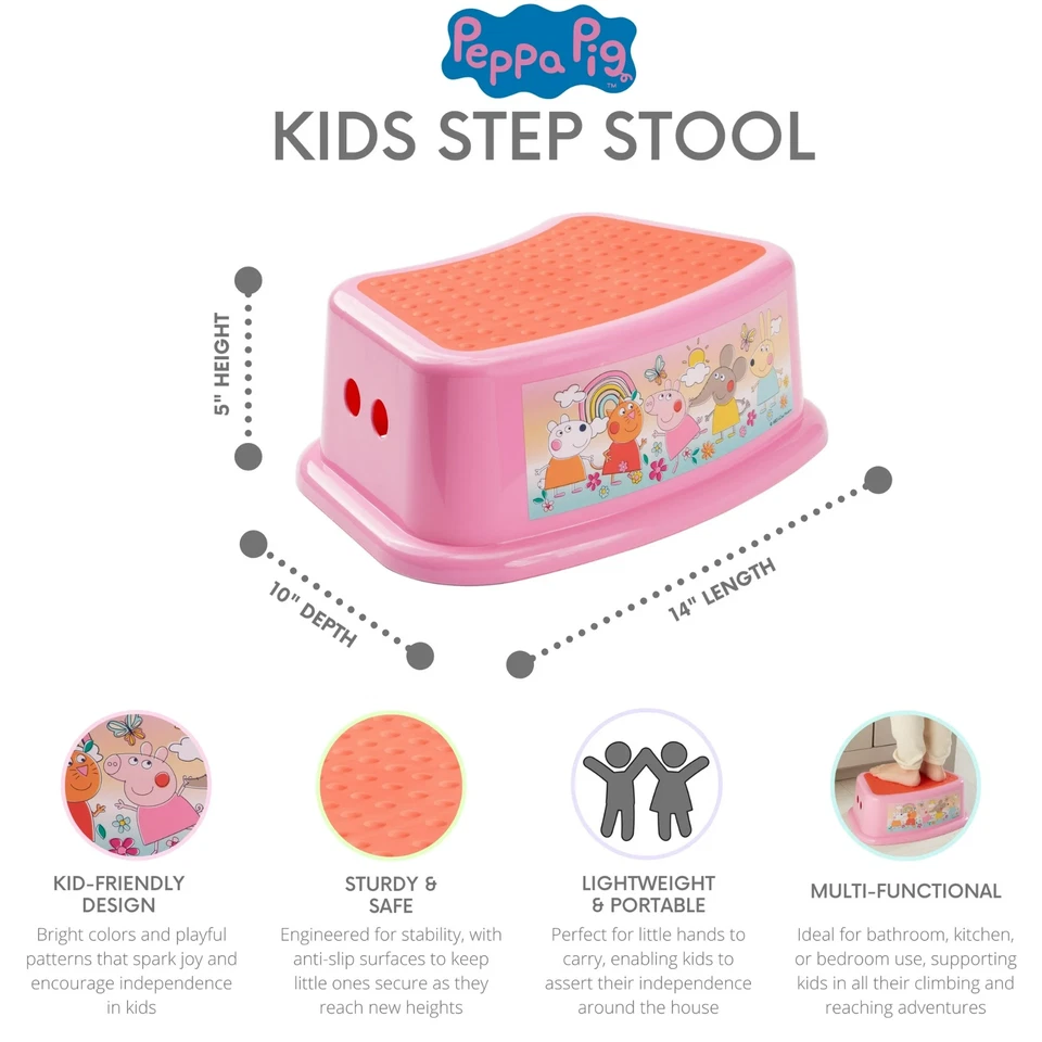 Peppa Pig Kids Step Stool, Potty Training, Non-Slip Bathroom Kitchen Light Pink - Image 2 of 3