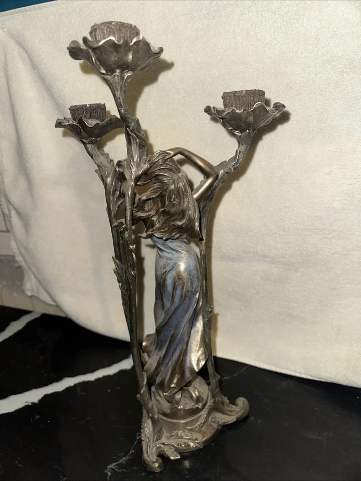 Genuine Bronze Candle Holder Sculpture Sexy Woman Statue Signed Artwork Decor - Image 2 of 4