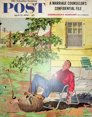 Original Apr 12, 1958 Saturday Evening Post Cover Only: Restin After Garden Work