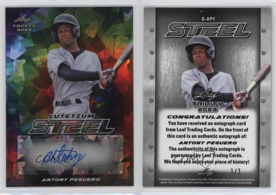 2023 Leaf Trinity Steel Lutetium Tie-Dye Crystals 1/1 Antony Peguero Auto v9t - Image 3 of 3