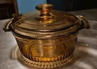 Vintage Anchor Hocking #1436 Casserole Baking Dish 1 Quart Amber Glass With Lid